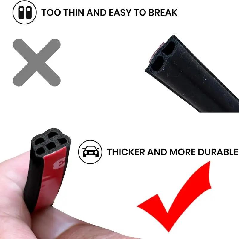 10m Universal Car Door Seal Strip, Double-Layer Thickened Noise Reduction, Waterproof Automotive Weather Stripping, 5-Hole