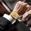 Men's Stainless Steel Dragon Watch In Gold: Luminous Analogue Watch with Calendar, Dragon Design, Antique Quartz Movement, 3ATM Water Resistance,