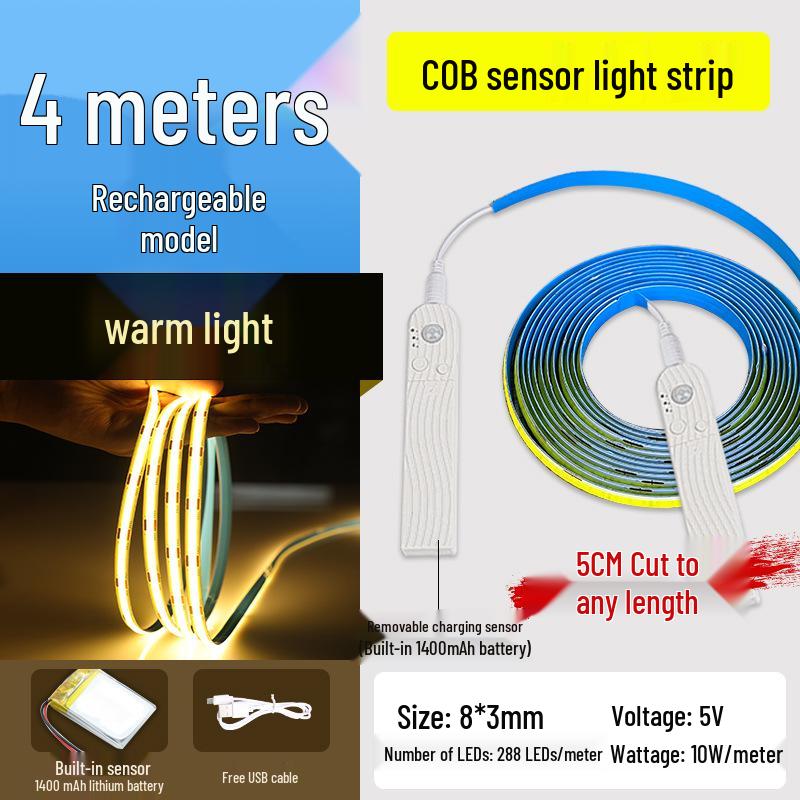 USB Rechargeable Motion Sensor LED Strip Light: Ultra-thin, Self-Adhesive, Wireless Night Lighting