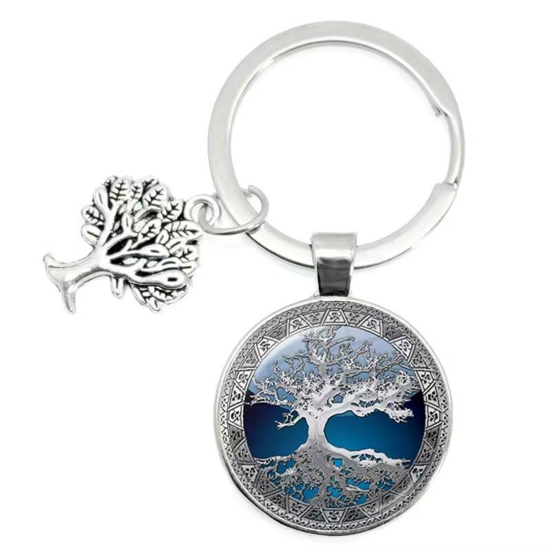 Tree Of Life Glass Keychain With Silver Alloy Accent For Everyday Use And Gift Ideas