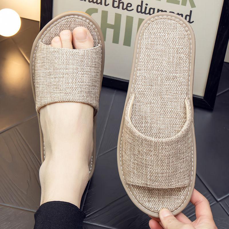 Summer linen slippers men's home indoor soft bottom floor non-slip breathable home fabric cool slippers women's summer