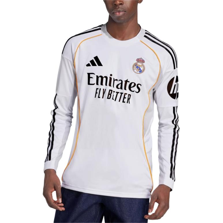 adidas Real Madrid 25-26 Fan Version Home Round Neck Fashion Soft Sports Long Sleeve Football Shirt Men Tops JN8884