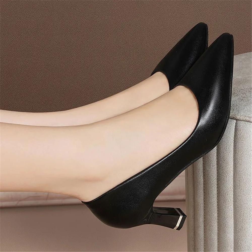 Zapatos De Mujer Women Sweet Light Weight Black Plus Size High Heel Shoes for Office Lady Casual Beige Pumps A1072