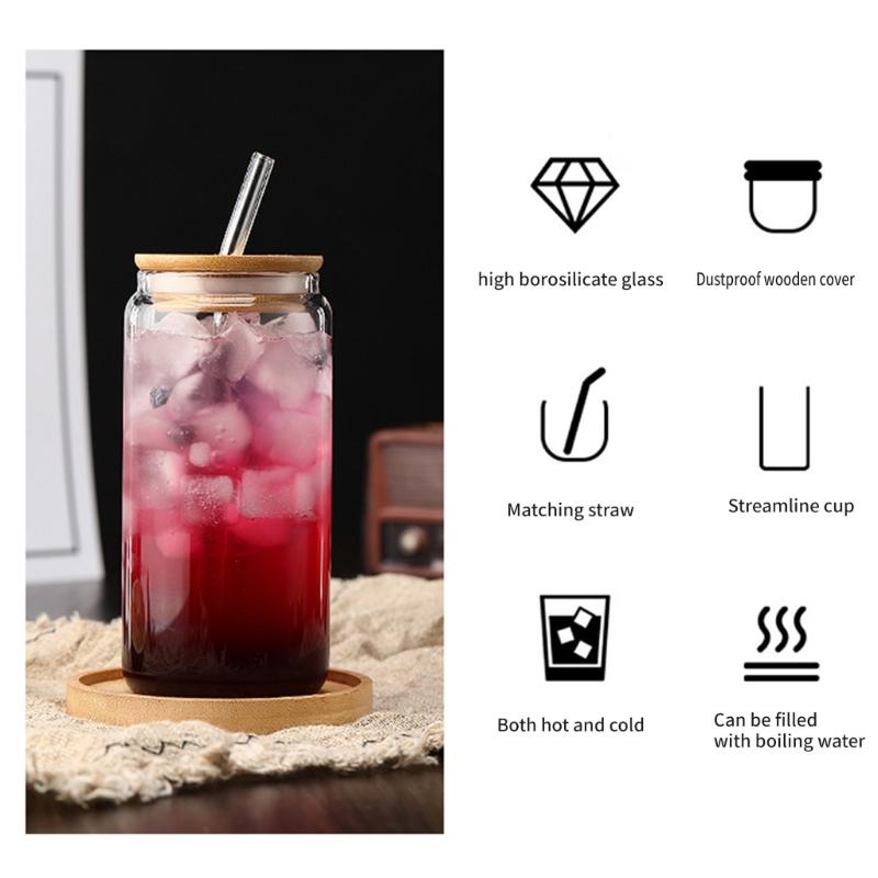 Shock Resistant Drinking Cup With Cover Removable Straw High Borosilicate Glass Coffee Mug for Home Office Use