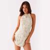Floral Print Halter Neck Halter Mini Dress Sequined A-line Waist Slim Suspender Skirt