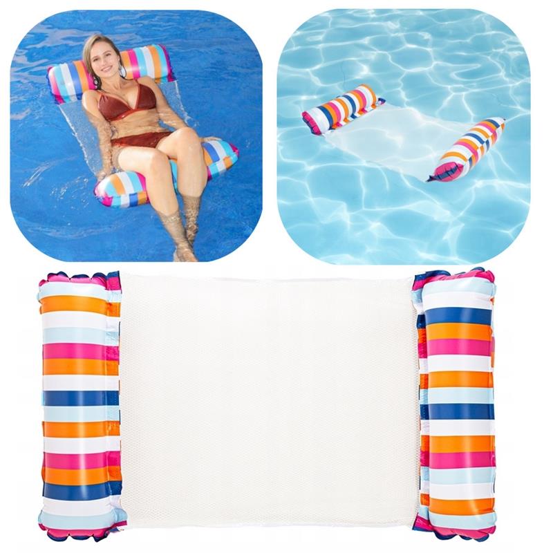 Water Hammock Swimming Mattress Inflatable Pool Deckchair with Striped Net 120x70 Cm