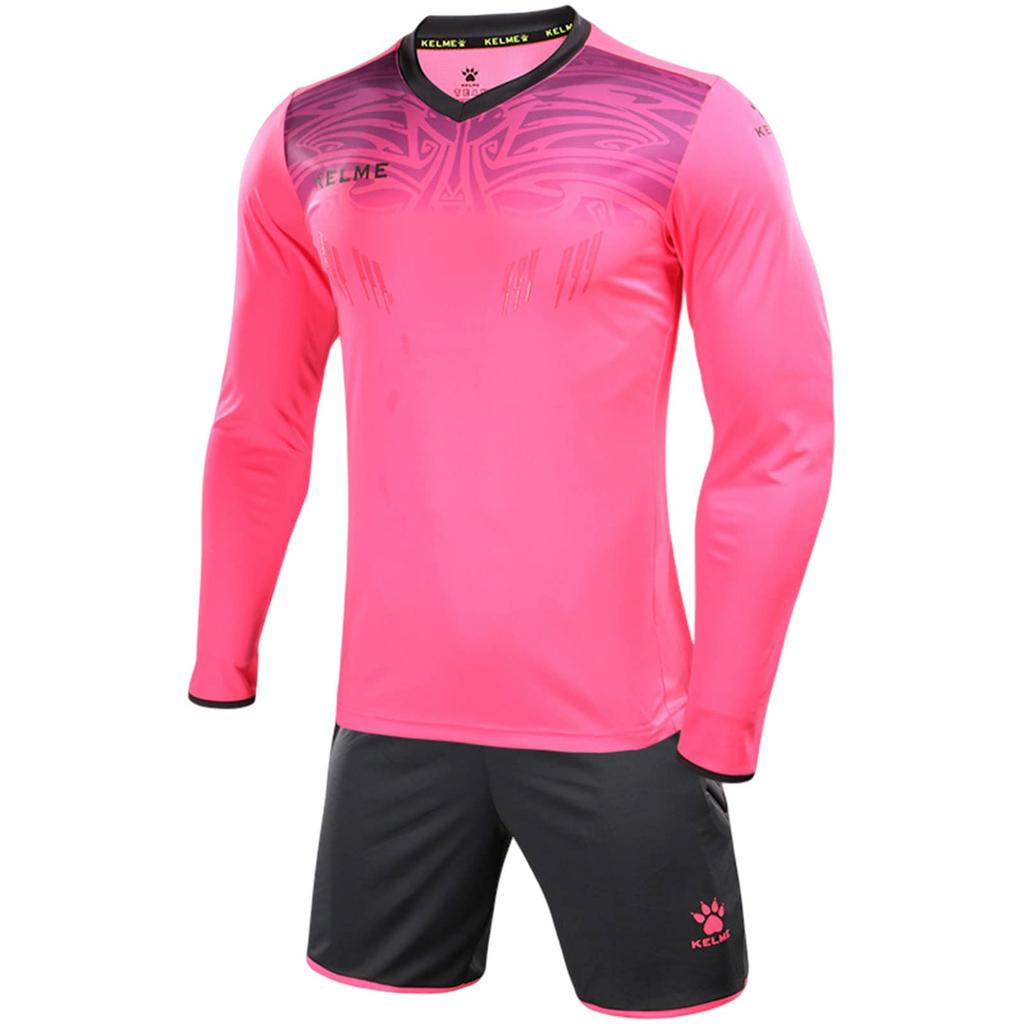 Kelme Men's Goalkeeper Jersey Set, Long Sleeve, Soccer Goalkeeper Training Wear, Professional Set, Fluorescent Pink, Size 2XL