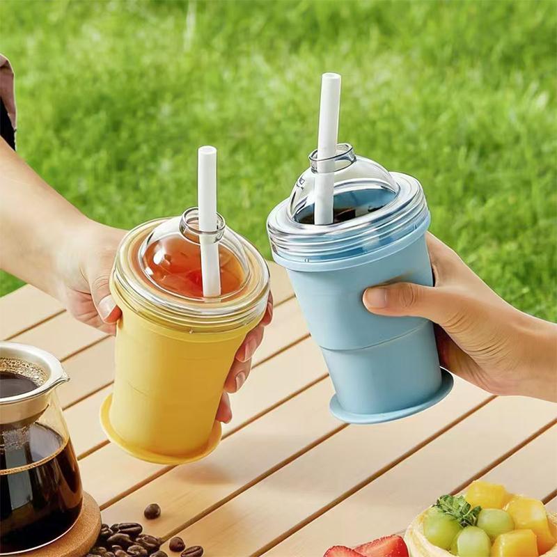 2026New Portable Foldable Ice Ball Cup With Built-In Straw Food-Grade Silicone Ice Maker Mold Summer Outdoor Travel Tumbler