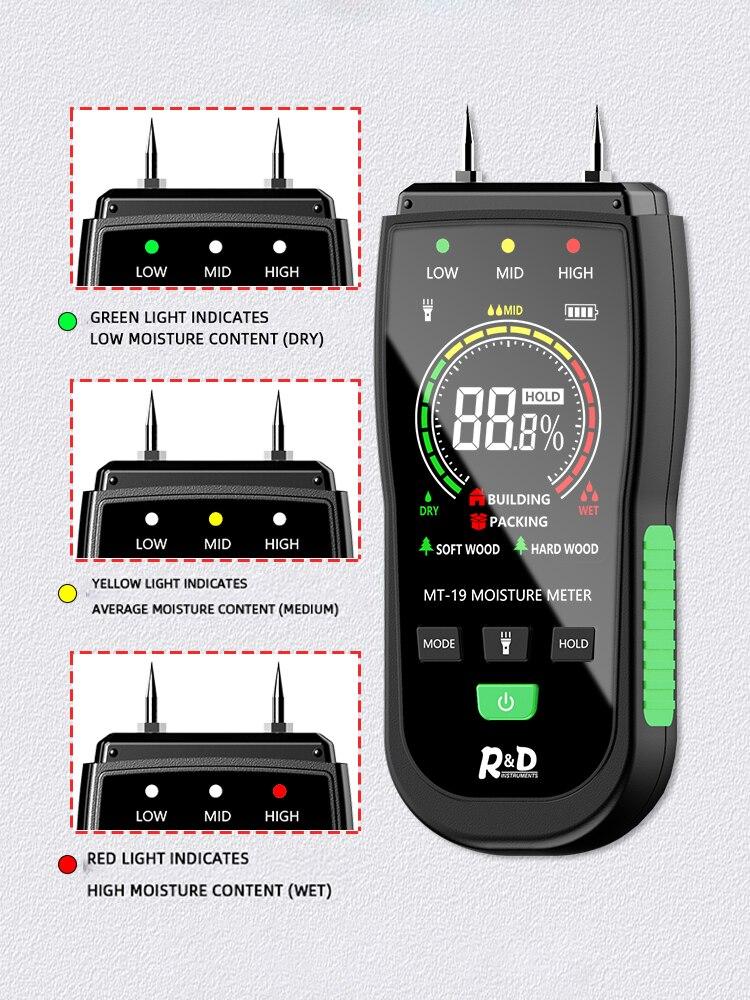 1PC MT19 Color Screen Wood Moisture Meter Wall Moisture Content Tester Paperboard Humidity Detector Cement Brick Moisture Tester