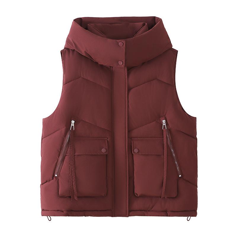 Autumn and Winter Hooded Down Cotton Jacket Vest Vest Vest Women's Versatile Casual Outer Wear Cotton Vest Jacket Thick Outer Coat