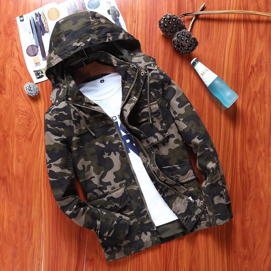 Men's Jacket Autumn and Winter Camouflage Hooded Cotton Casual Jacket Men's Trendy Thin Style