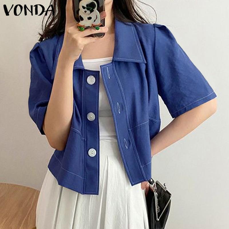 

Летние женские пальто VONDA с ​​короткими рукавами, повседневные топы на пуговицах