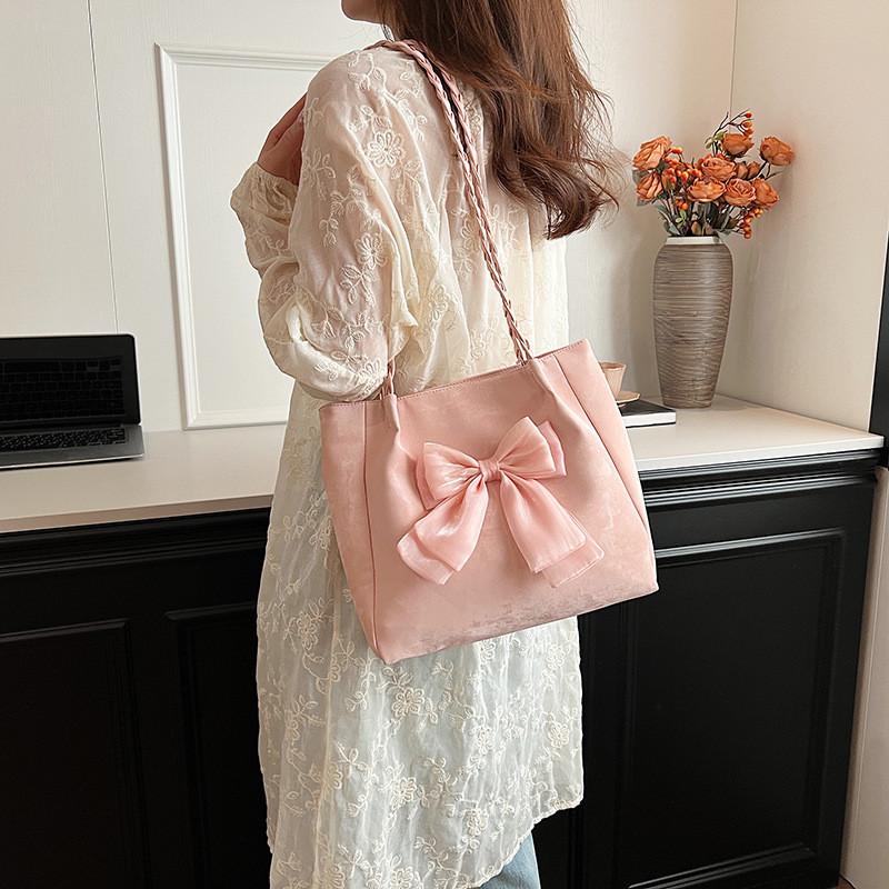 Summer Bowknot Large Capacity Tote Bag For Women Pu Material With Zipper Closure For Daily Use