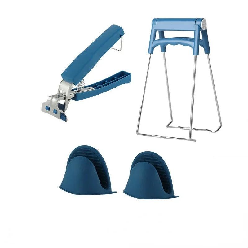 4Pcs Anti-scalding Clip Set High Temperature Resistant Non-slip Crockery Clamp Stainless Steel Tray Clamp Silicone Glove Tool