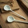 Unique Rare Long-Handled Scallop Spoon, Relief Ceramic Spoon, Household Tableware Spoon, Hotel Creative Meal Spoon