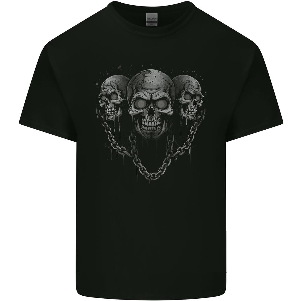 Three Skulls With Chains Heavy Metal Rock Music Unisexs Light Cotton TShirt