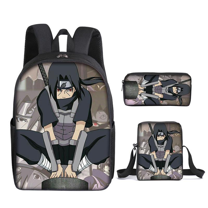 Naruto Naruto Rucksack Dreiteiliges Set, Schulranzen für Grund- und Sekundarschule, Umhängetasche, Messenger Bag, Federmäppchen.