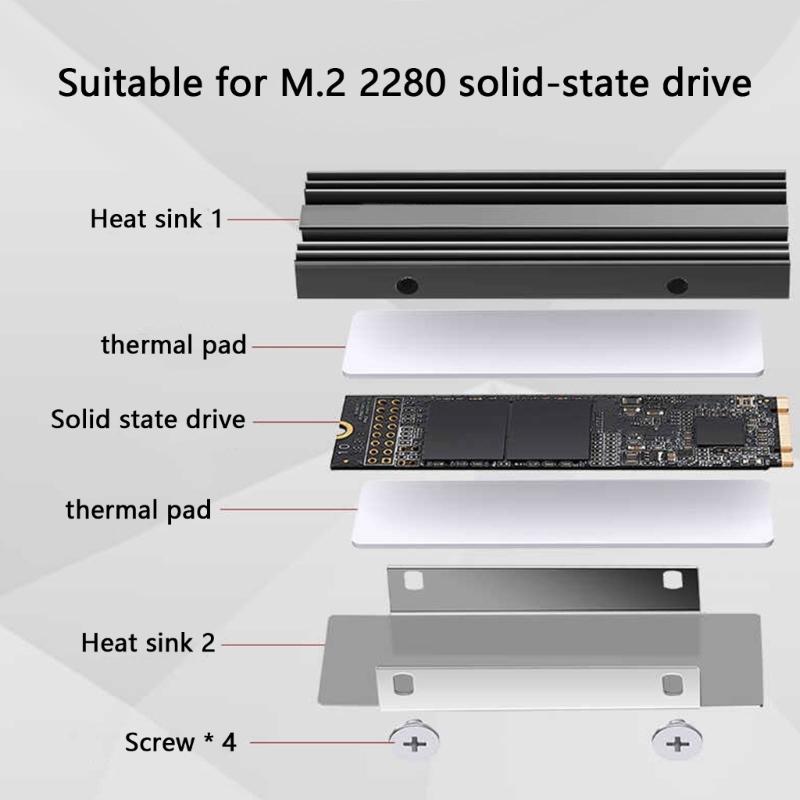 M.2 SSD Heatsink Thermal Pad Heatsink Aluminium Cooling with Silicone Thermal Pad Heatsink 2280 NVME CPU Cooling