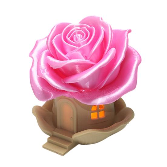 Charming Rose Cabin Night Light 3D Printed House Ornament, with LED Warm Light, Custom Flower Gift Handcrafted Decorative for Romantic Bedroom