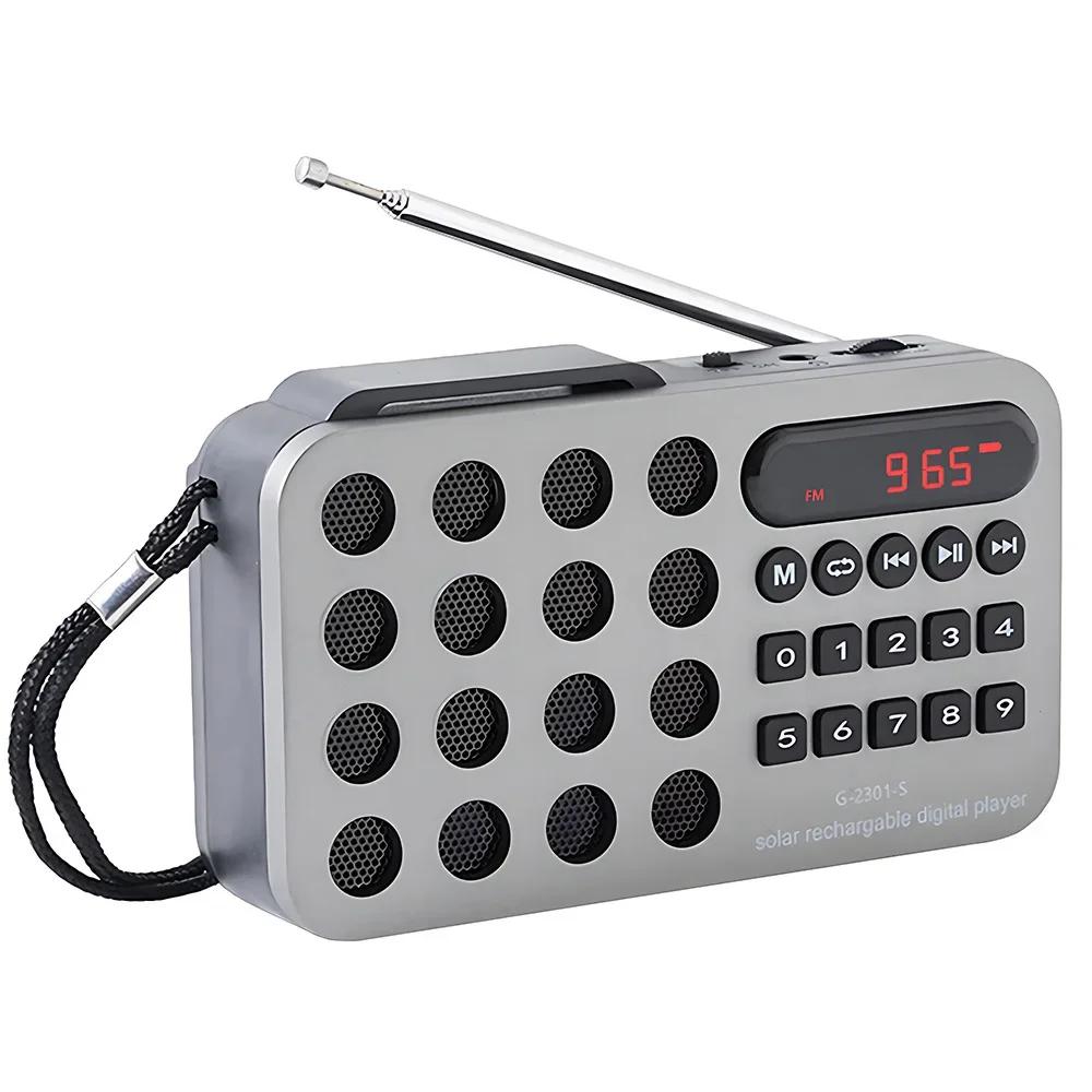 Portable Handheld Mini FM Radio, Solar Powered Charging Wireless Speaker USB Support TF Card Bluetooth FM Radio Receiver