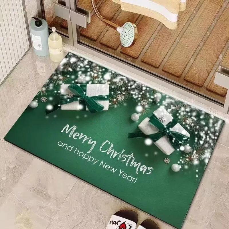 Christmas Decoration Carpet Christmas Wreath Mat Christmas Tree Christmas Ball Anti Slip Absorbent Carpet Holiday Decoration