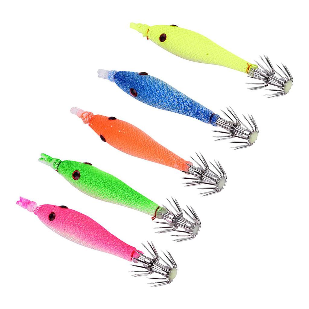 5pcs Durable Sleeve  Fish Squid Fish Baits Luminous Hooks Fishing Accessory