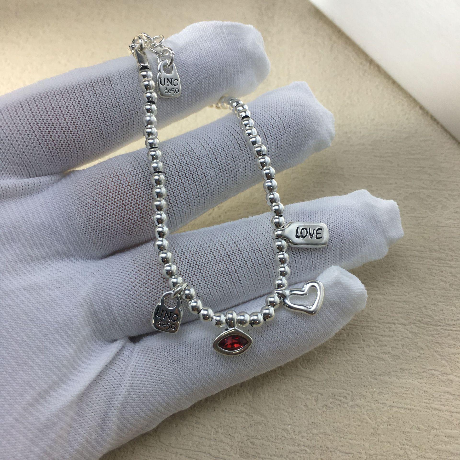 UNOde50 2024 Geometric Red Gemstone Pendant Silver-Plated Women s Bracelet - Romantic Gift