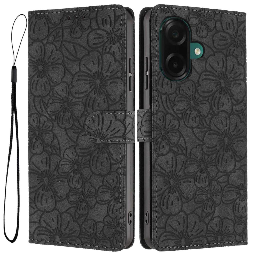 For Samsung Galaxy A07 4G/A06 4G/A06 5G Flip Case Cherry Blossom Pattern Leather Wallet Stand Phone Cover with Wrist Strap
