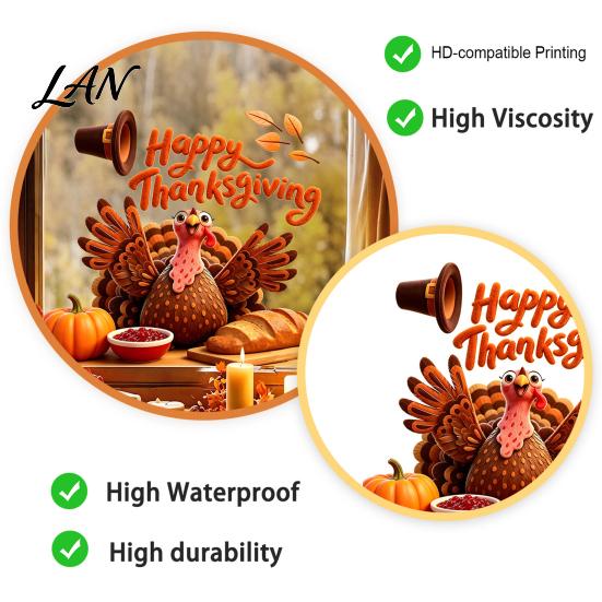 Easy Apply Window Paster Autumn Thanksgiving Turkey Static Sticker, Decorative Removable PVC Decals, Harvest Festival Art Theme Wall Clings for Indoor