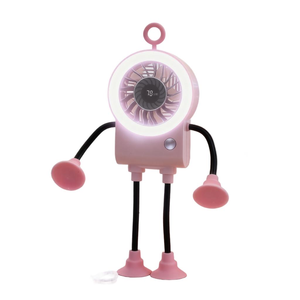Mini Foldable Robot Fan with LED Display Suction Cup Portable Desk Fan Adjustable Angle USB Powered Small Cooling Fan for Office Home Travel
