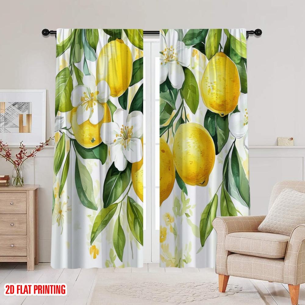 2 szt., druk płaski 2D Zasłona okienna LemonBlossomCanvas Tkanina poliestrowa (bez pręta) Dekoracje Do Domu Idealne dla