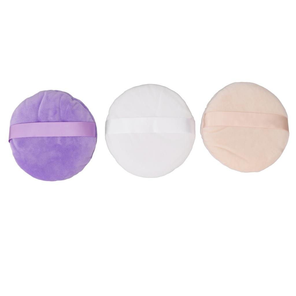 3 PCS Powder Puff Super Large Round Soft Velour Face Powder Pads Portable with Ribbon Makeup Puff