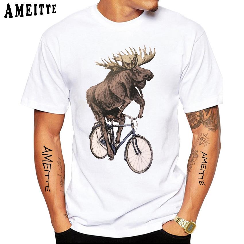 Vintage Shark Riding A Bicycle Vinyl T Shirt Summer Pattern Funny Tops Men S Short