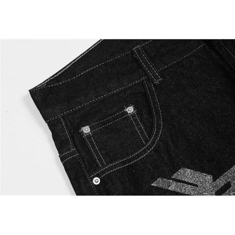 American Street Retro Letter Printing Washed Black Jeans Hip-hop Loose Straight Wide-leg Trousers Ins