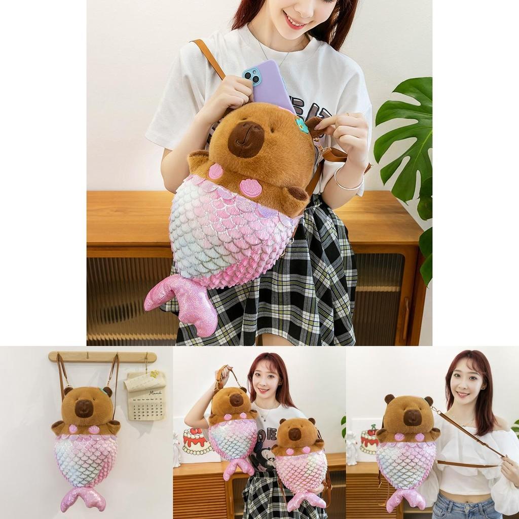 Cartoon Mermaid Water Pig Plush Backpack With Large Capacity For Girls And Teens