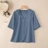 ZANZEA Damen Lässig V-Ausschnitt Locker Sommer Halbarm Bluse