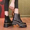 Women's Thick-Soled Fleece-Lined Ankle Boots - Slimming Martin Style, Short Height-Boost Chunky Heel, Autumn/Winter Collection.