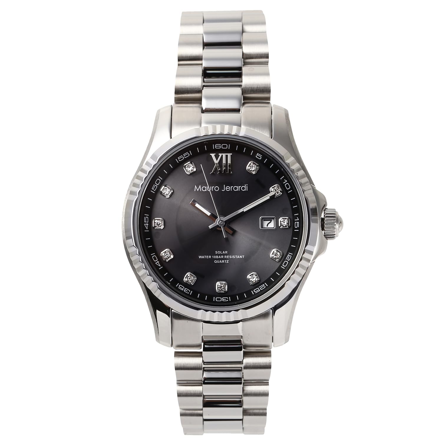 

all stainless 10 ATM water MJ037 [Mauro Gerardi] Solar-powered watch, steel, resistance, calendar, zirconia, (MJ037-4/Silver)