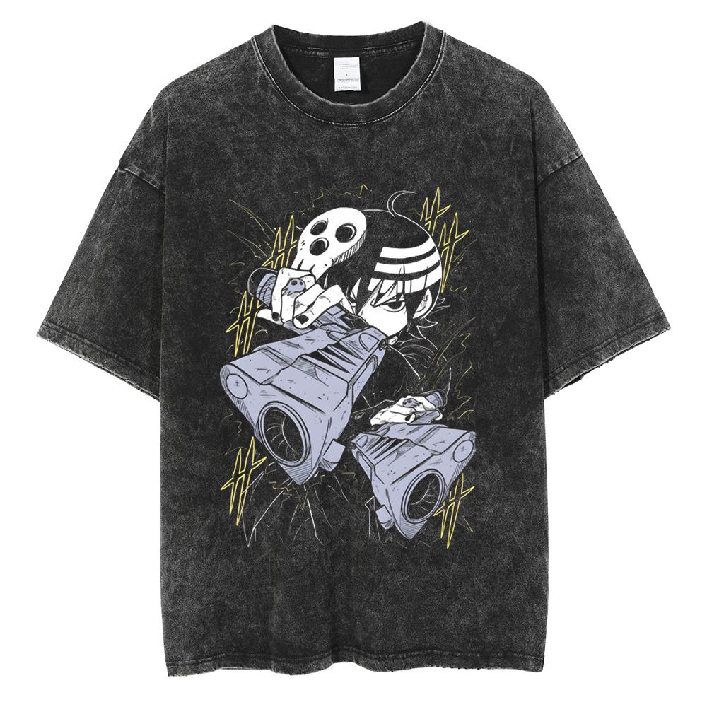 T-shirt Manga Soul Eater Stampa Death the Kid T-shirt Lavata Vintage Streetwear Abbigliamento Uomo Donna Maglietta in Cotone Oversize