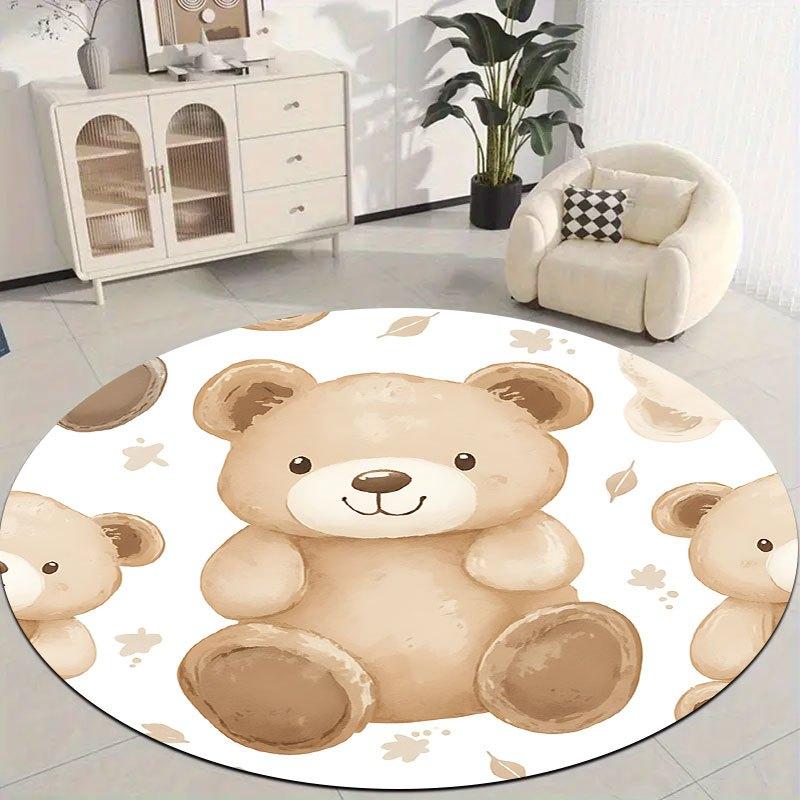 Design of Cute Little Bear Flannel-printed Round Floor Mats Are Slip-resistant Suitable for Room Bedroom Terrace Garden Carpets