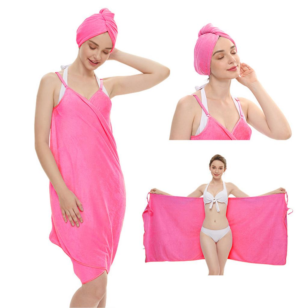 Wearable Bath Towel Ultra Absorbent Microfiber Hair Drying Cap and Camisole Towel Set for All Ages