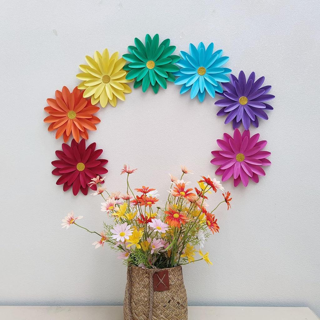 Rainbow Paper Daisy Flower for Tea Party Garden Party Decor Wedding Photo Backdrop Birthday Nursery Wall Sunflowers 8 inch