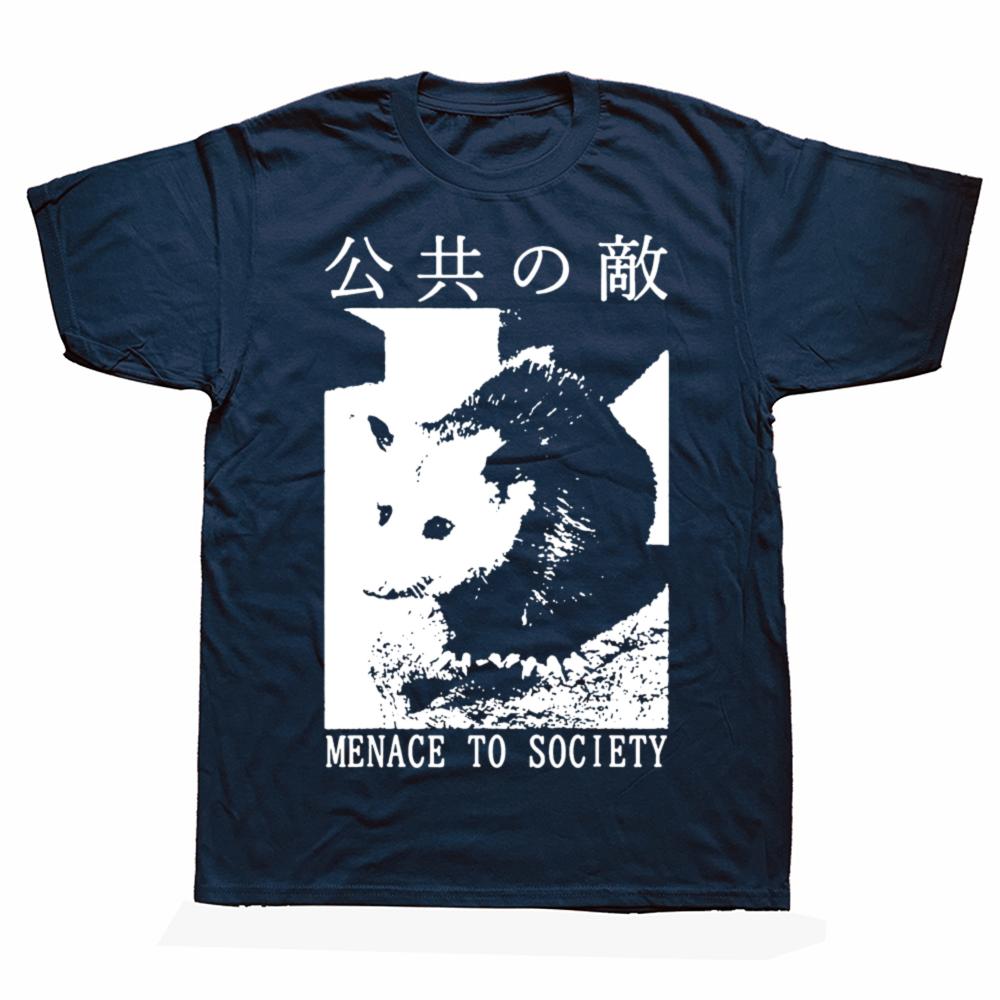 Funny Menace To Society Opossum Graphic T Shirts Men Pure Cotton Humor Streetwear Tee Shirt Short Sleeve Unisex Loose Clothing