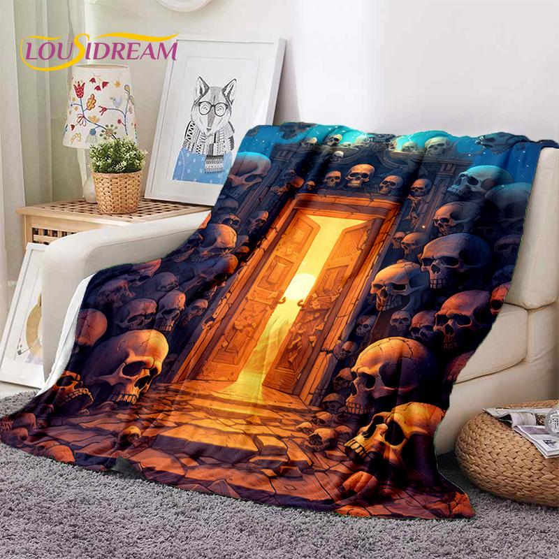 3D Horror Gotycka Czaszka Szkielet Miękkie Flanelowe Kocyki, Koc do Rzucania Wygodny Koc na Piknik Łóżka Kanapę Domową Sypialnię Prezenty
