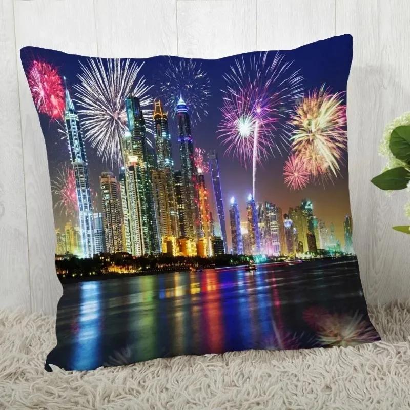 Luxury Home Decor Pillow Cover Living Room Sofa Cushion Cover City Night Scene Light Pattern Cushion Cover