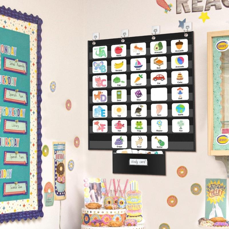 Hanging Pocket Chart With Multiple Transparent Document Holders Learning Educational Toy Special Education Teaching Tool