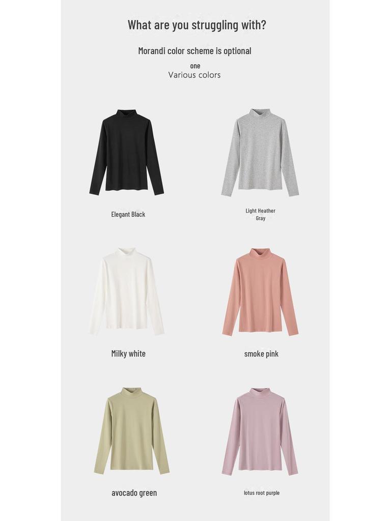 Women's Slim Fit Pure Cotton Mid-Neck Sweater - Solid Color, Autumn/Winter Warm Innerwear