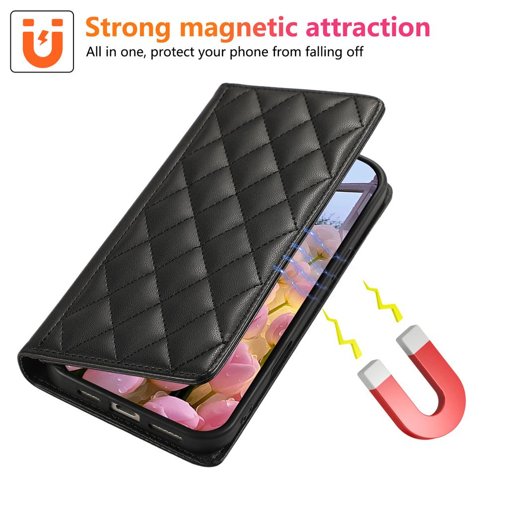Anwendbar für Sharp Wish4 Lederhülle, Google 9Pro Rauten kleiner duftender Wind starke magnetische Klappkartenbrieftasche Schutzhülle