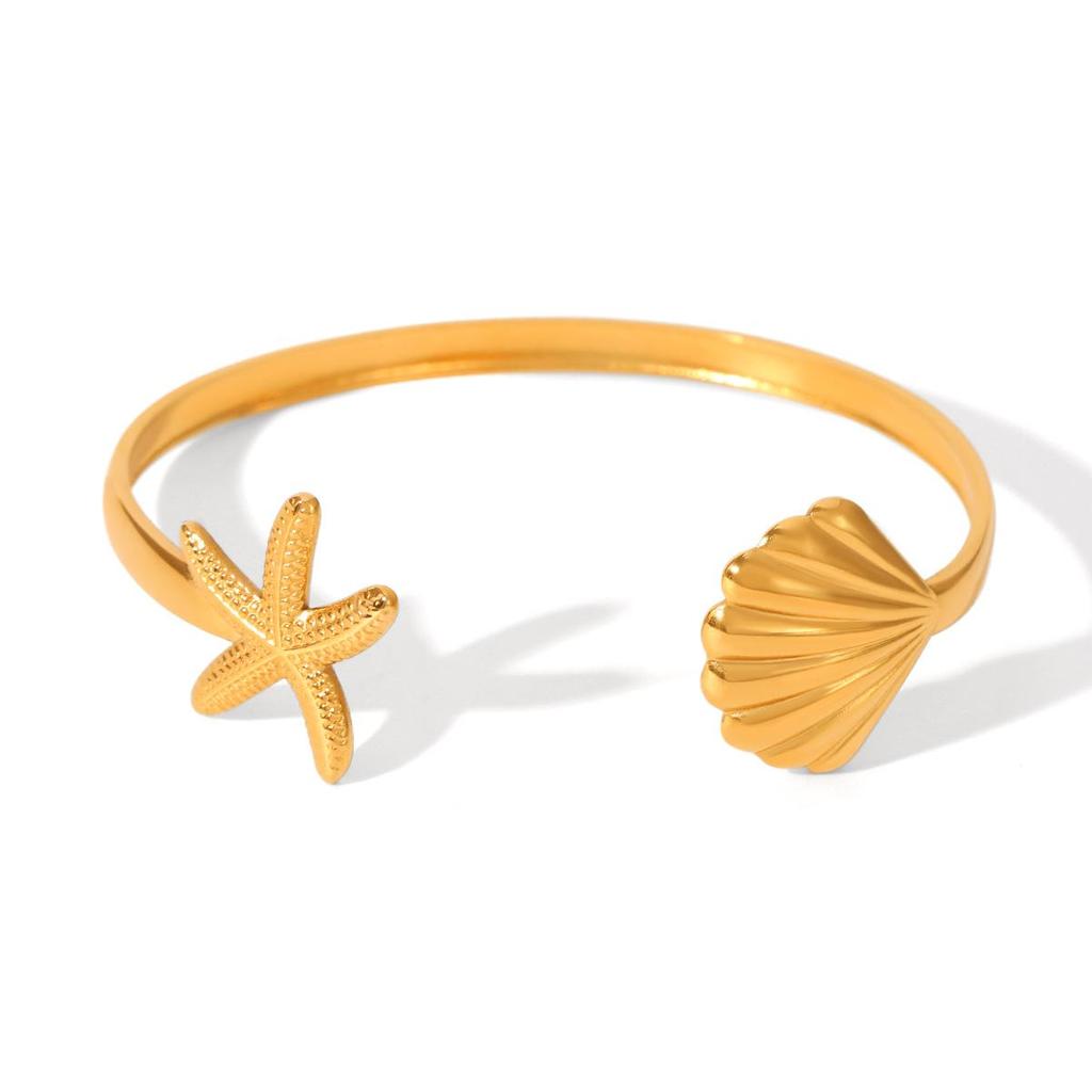 Stainless Steel Starfish & Shell Adjustable Ocean Style Bracelet