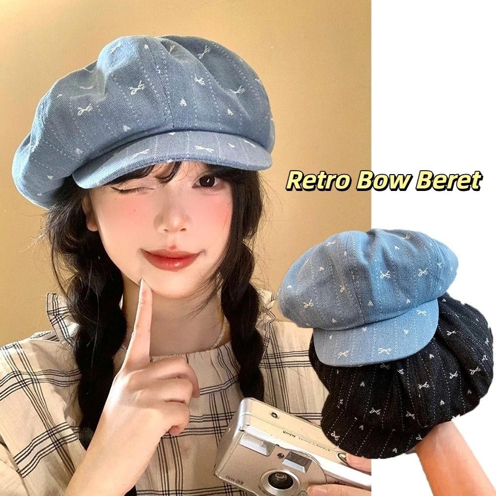Japanese Octagonal Cap Cloud Newsboy Cap Fashion Retro Bow Beret  Streetwear